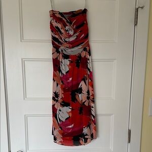 Kay Unger Strapless Floral Dress - Red, Black, White